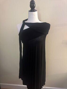Elan Black One-Shoulder Draped Knit Dress
